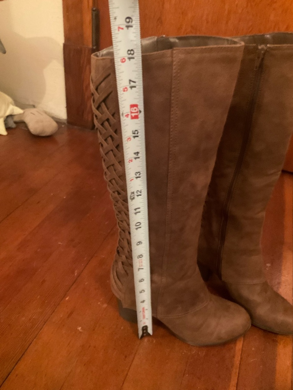 Fergalicious Brown Knee-High Braided-Back Block Heel Boots - Picture 7 of 8